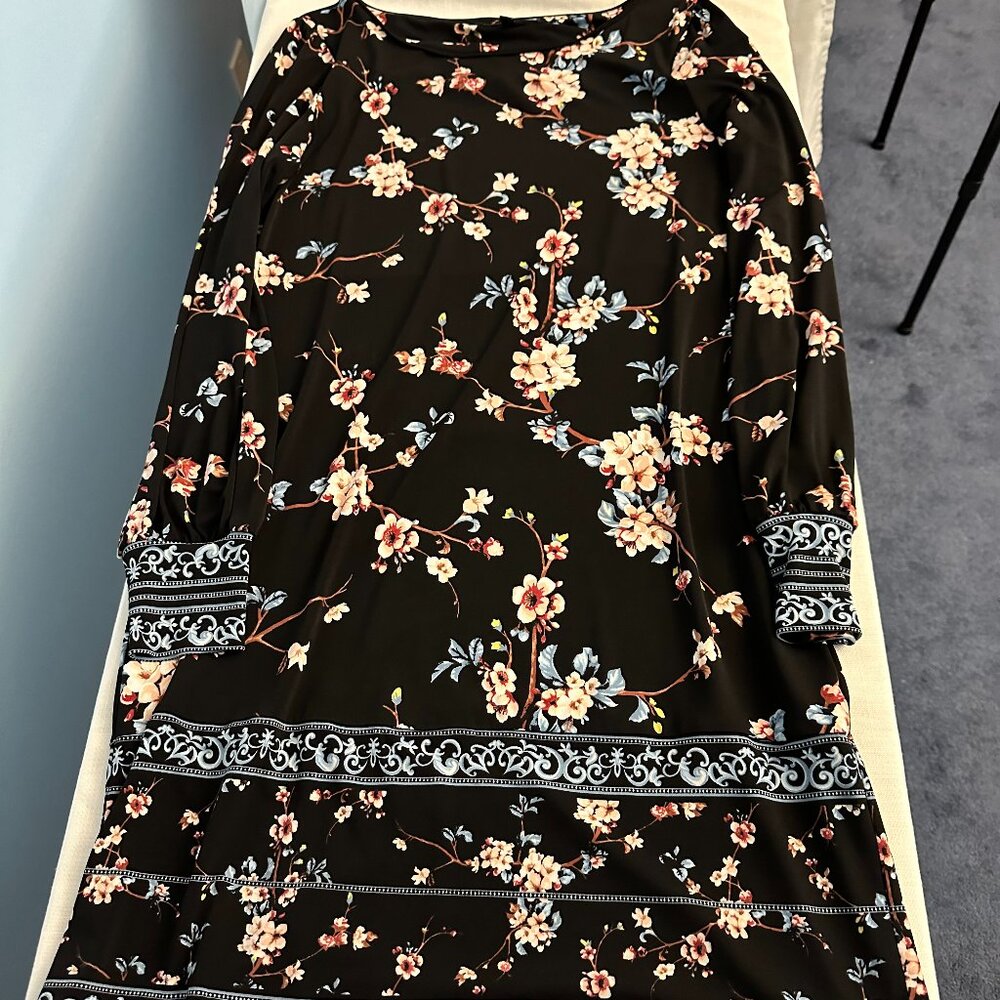 WHBM long sleeved navy floral print dress